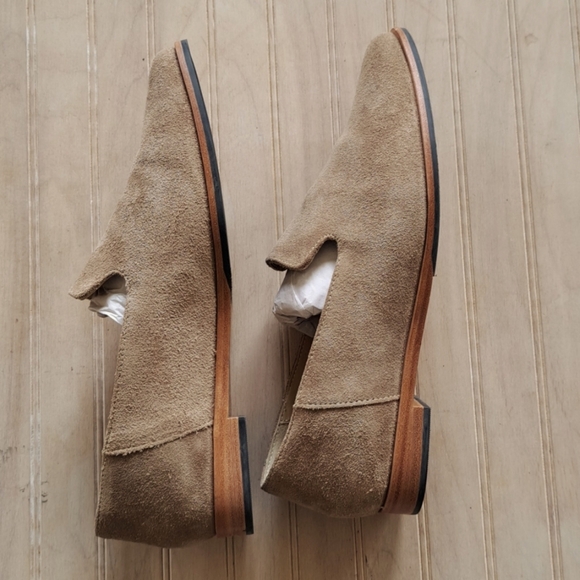 Patina Taupe Suede Leather Pointed Toe Loafers Portland Leather Goods Flats - Picture 7 of 7